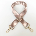Detail of adjustable floral jacquard woven strap with polished gold-tone lobster clasps - Silver Buckle/Polka Dot / Type B Bean Paste Brown