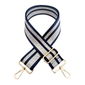 Adjustable dark blue and silver glitter striped bag strap with gold metal lobster hooks - Blue with Gold Buckle