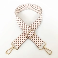 Close-up of jacquard woven geometric bag strap with golden metal lobster clasps - Silver Buckle/Geometric / Type A Bean Paste Brown