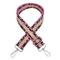 Close-up of pink leopard print thick woven shoulder strap with silver metal carabiners - Rose Pink Silver Buckle