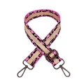 Close-up of thick leopard print bag strap with pink and gold weave and metal buckles - Rose Pink Gunmetal Buckle