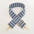 Verstellbarer blau-weißer Hahnentritt-Taschenriemen mit robusten goldenen Metallteilen - Nr. 14 Blau