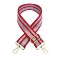 Adjustable red and silver striped woven shoulder strap with gold metal lobster clasps - Red Gold Buckle