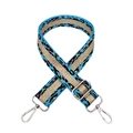 Detail of blue leopard jacquard bag strap with gold glitter stripe and silver lobster clasps - Blue Silver Buckle