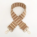 Detail eines verstellbaren Hahnentritt-Taschenriemens mit goldenen Metallschnallen - Nr. 17 Beige Hellbraun