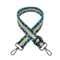 Detail of blue leopard print strap with gold glitter stripe and vintage bronze hooks - Blue Gunmetal Buckle