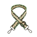 Close-up of adjustable leopard print bag strap with green-red pattern and gold accents - Light Green with Gunmetal Buckle