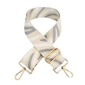 Detail view of adjustable zebra print woven shoulder strap with gold metal buckles - Silver Clasp / Rice-Grey White