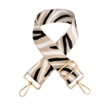 Close-up of zebra pattern wide replacement strap with gold metal lobster swivel hooks - Khaki-Black White