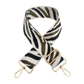 Adjustable wide replacement bag strap featuring zebra pattern and gold metal lobster clasps - White-Army Green Black