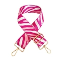 Detailed view of adjustable zebra pattern shoulder strap with gold metal buckle - Silver Clasp / Rose Red-Pink White