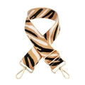 Close-up of zebra pattern wide strap with shiny gold lobster clasps and metal buckle - Dark Khaki-Black White