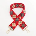 Verstellbarer breiter Taschenriemen mit rotem und beige Rautenmuster und Gold-Metallhaken - Rot Basis Khaki Argyle