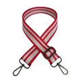Détail de la bandoulière rayée rouge et argent avec mousquetons métalliques - Rouge Vin Boucle Bronze à Canon