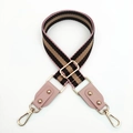 Detail of colorful striped wide bag strap with pink leather and gold metal hooks - Pink Coffee + Pink Leather