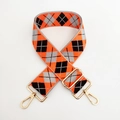 Detail of adjustable wide shoulder strap with orange and grey argyle woven pattern - Orange Base-Grey Coffee Diamond