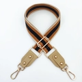 Detail of adjustable woven canvas strap with gold lobster clasps and hardware - Khaki + Khaki Leather