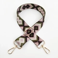 Close-up of geometric diamond pattern strap with polished gold-tone metal buckles - Coffee Pink Green