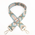 Close-up of geometric diamond pattern weave on wide ethnic style adjustable shoulder strap - Light Green Blue
