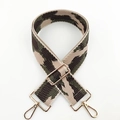 Close-up of adjustable camouflage knit bag strap with gold metal lobster clasps - Silver Clasp / Khaki Army Green