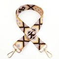 Close-up of colorful geometric woven bag strap with golden metal lobster clasps - Light Brown Coffee