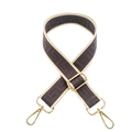 Detail of adjustable geometric patterned brown shoulder strap with gold metal buckles - Gray