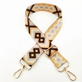 Ethnic style geometric woven bag strap in beige and brown with gold metal hooks - Purple Coffee Yellow / Silver Clasp