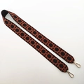 Adjustable geometric orange and brown jacquard shoulder strap with gold metal swivel hooks - Short Style / Brown