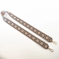 Adjustable beige handbag strap with geometric diamond weave and golden metal hooks - Short Style / Khaki