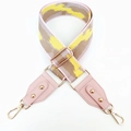 Adjustable leopard print bag strap with pink leather ends and gold metal buckles - Pink Edged Yellow