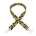 Close-up of leopard print bag strap with golden lobster clasps and adjustable buckle - Silver Clasp / Yellow