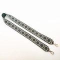 Wide forest green canvas strap with vintage beige diamond weave and gold swivel hooks - Short Style / Green