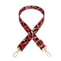 Detail of red leopard print nylon strap with gold lobster clasps and metal adjustment buckle - Silver Clasp / Red