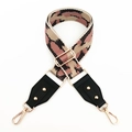 Detail of leopard print wide bag strap with gold lobster clasps and black leather ends - Khaki Nude Pink