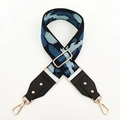Detail of adjustable wide shoulder strap with blue cloud pattern and golden buckles - Black Edge Dark Blue