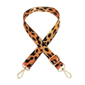 Detail of leopard print bag strap with golden metal swivel hooks and adjustable buckle - Orange