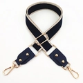 Adjustable navy blue and beige jacquard strap with gold hardware and logo pattern - Navy Blue and Blue