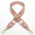 Adjustable woven pink and beige crossbody strap with gold hardware and jacquard pattern - Pink + Pink