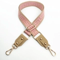 Adjustable wide replacement strap with pink and beige geometric weaving and gold hooks - Pink and Khaki