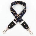 Adjustable wide leopard print bag strap in navy and khaki with gold metal hardware - Dark Blue + Black Leather