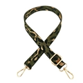 Adjustable leopard print nylon handbag strap with gold metal buckles on white background - Army Green
