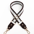Detail of adjustable brown bag strap with glittery silver stripes and gold hardware - Coffee