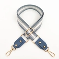 Adjustable grey and silver metallic striped shoulder strap with gold rivets and leather ends - Lake Blue