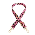 Pink leopard print nylon bag strap with golden metal swivel hooks and adjustable buckle - Barbie Pink