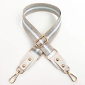 Adjustable wide shoulder strap with silver metallic stripes and gold metal buckles - Light Khaki + White Leather