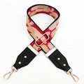Adjustable wide shoulder strap with red and pink geometric wave pattern for handbags - Black Edged Pink