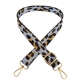 Adjustable leopard print bag strap in light blue and tan with gold metal swivel hooks - Silver Clasp / Grey Blue White