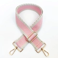 Detail of pink and grey V-pattern woven strap with golden metal lobster clasps - Khaki-Light Pink