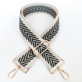 Detail of adjustable woven chevron strap with gold metal buckles for crossbody bags - Khaki-Dark Green / Silver Clasp