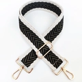Adjustable wide replacement bag strap with green V-pattern and gold metal hooks - Khaki-Black Green / Silver Clasp